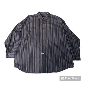 Cotton Traders Blue Striped Button Collar & Front LS Cotton Shirt Men's 3XL